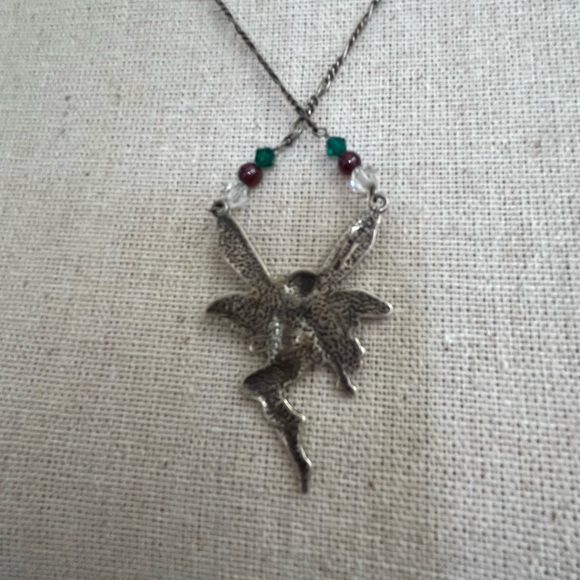 🆕Vintage Sterling Fairy Necklace & Earrings Set Czech Crystals 925 Handmade - Picture 10 of 11